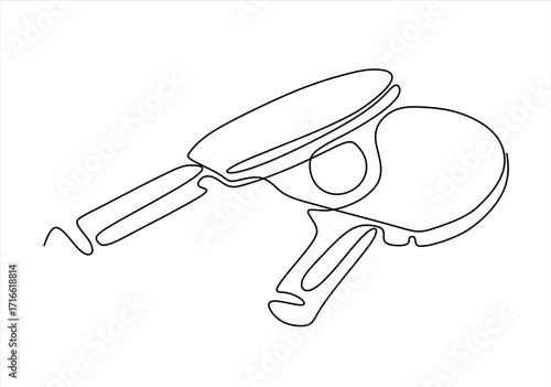 Table Tennis Rackets in Continuous Line Art. line icon-continuous line drawing. Editable stroke.
