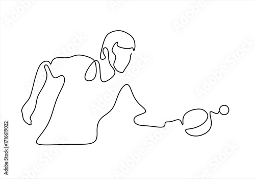 Ping Pong Player in Continuous Line. line icon-continuous line drawing. Editable stroke.