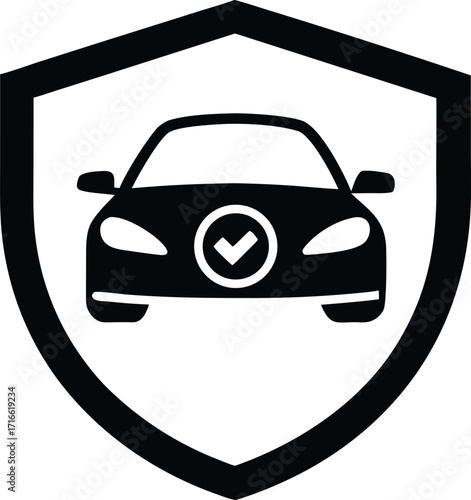 Car insurance symbol with checkmark inside shield isolated on white background