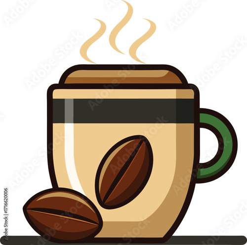 Cup of coffee with beans on transparent background