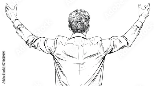 Confident Male Fitness Trainer Celebrating Success with Arms Raised