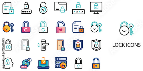 Lock simple concept 24 color icons set .Vector illustration.