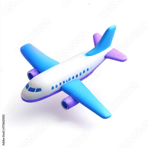 Airplane icon 3D model cartoon style travel concept Isolated on white background
