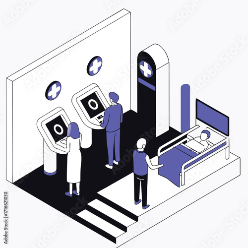 Patients using hospital kiosks for registration and information improving healthcare efficiency and 
