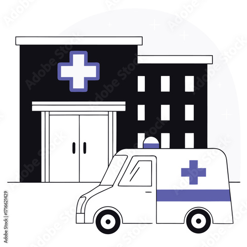 Ambulance parked in front of a hospital signifying medical help and emergency response