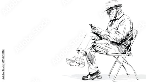 Senior Man Sitting, Using Smart Phone - Professional Technology Concept