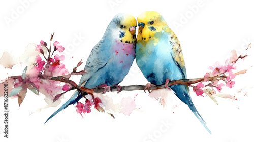 A colourful two bird the branch of love bird on white background 