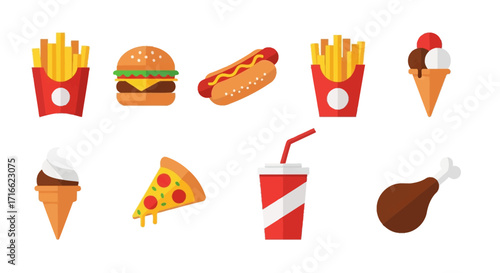 Assortment of Delicious Fast Food Items and Sweet Treats.