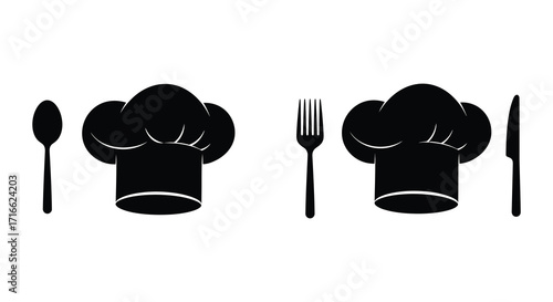 Chef hats with cutlery a spoon fork and knife illustration