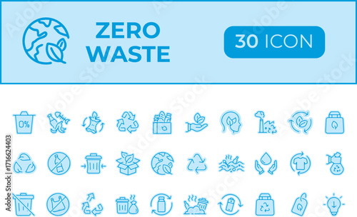 Collection of zero waste icons isolated on transparent background