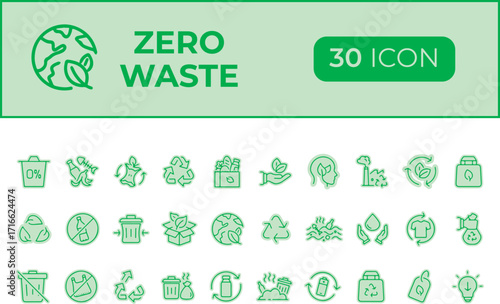 Collection of zero waste icons isolated on transparent background