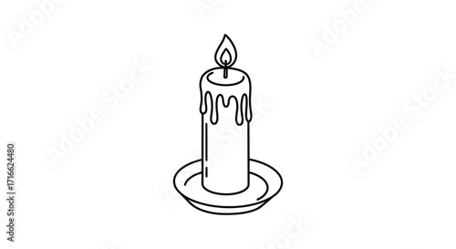 A simple black and white line drawing of a lit candle in holder