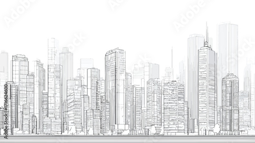 Dynamic Urban Cityscape Line Art Style Background Illustration