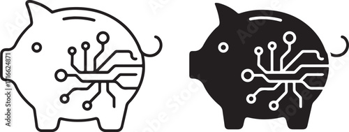 Piggy Bank with Circuit Board Digital Finance Icon