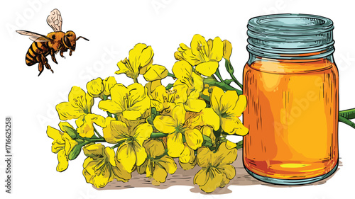 Vibrant Rapeseed Canola Oil Honey Bee Flight
