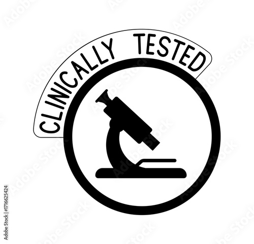 Clinically tested icon. Microscope icon. Stamp, badge, or logo indicating a clinically tested formula. Medically approved product label. Laboratory analysis seal. EPS 10 Vector illustration