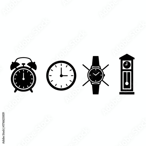 Vector art of collection of clock icons in various styles symbol of time, deadline, and the importance of punctuality in simple style