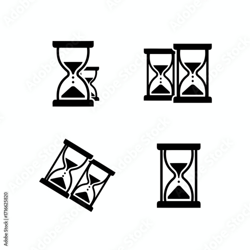 Vector art of collection of hourglass icons, representing time, deadline, or the passage of time in a simple and elegant style