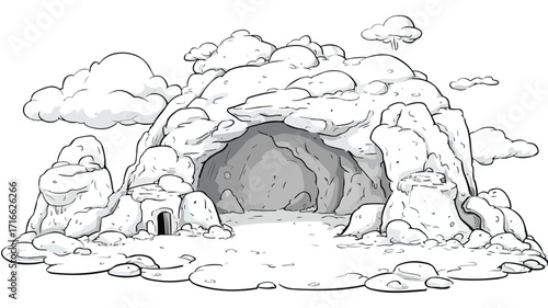 Enchanting Cartoon Cave Illustration on White Background for Design Projects