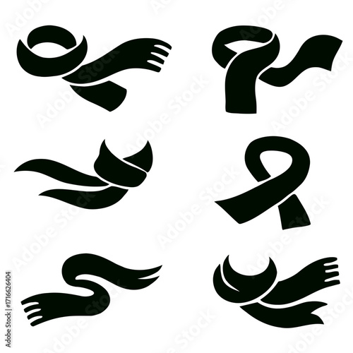 Vector art of collection of various scarf silhouettes, showcasing different styles and designs for fashion and winter wear