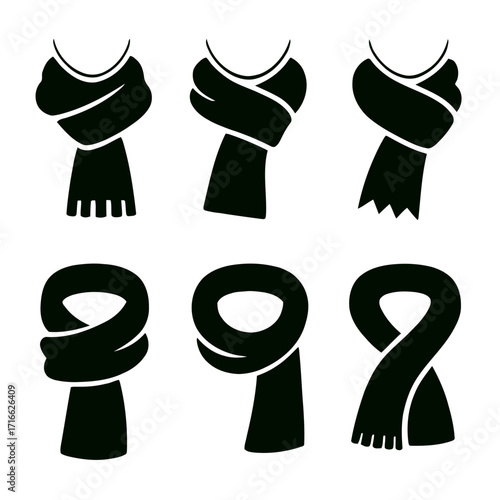 Vector art of collection of various scarf silhouettes, showcasing different styles and designs for fashion and winter wear