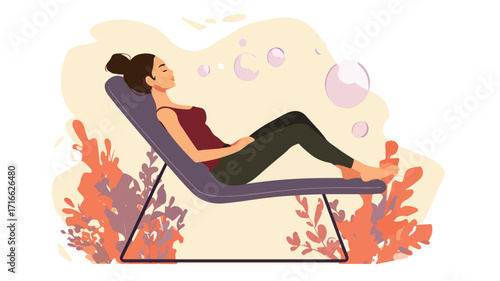 Serene Woman Enjoying Massage in Cartoon Vector Illustration