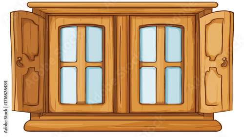 Wooden Window Glass Cartoon Vector Illustration