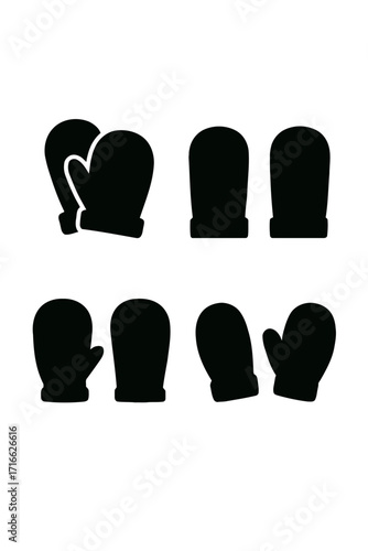 Vector art of set of simple black mittens collection of different warm gloves vector illustration winter clothing accessory