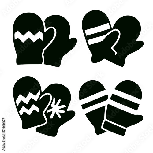 Vector art of set of winter mittens icon collection of different mitten designs for cold weather winter accessory for hand protection