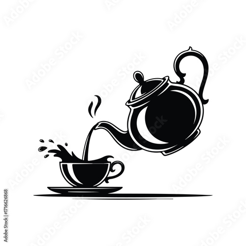 Tea Cup Silhouette Clipart Black Teacup Outline on White Background