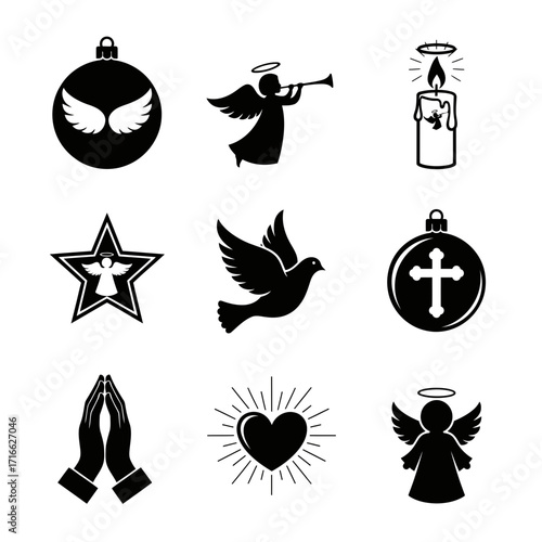 Vector art of set of christmas ornaments with religious symbols for laser cutting, plotter cutting, and christmas decorations