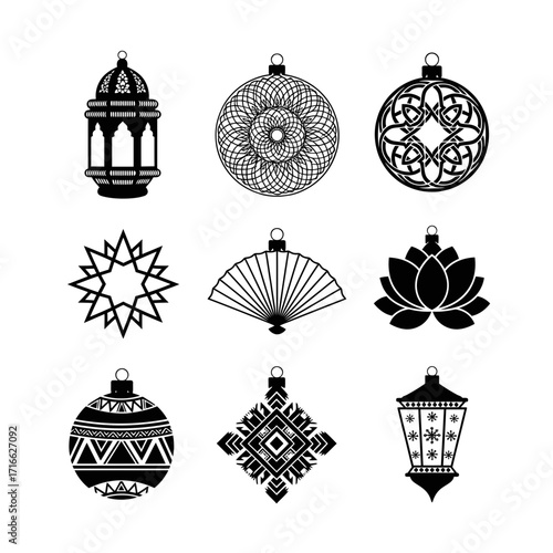 Vector art of elegant christmas ornaments, showcasing intricate designs and patterns for a sophisticated holiday decoration collection