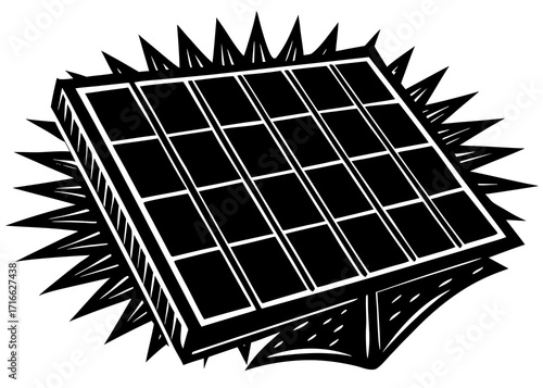 Solar panel silhouette linocut style