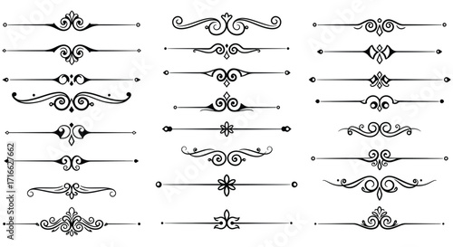 Collection of ornate black vector dividers and decorative line art elements