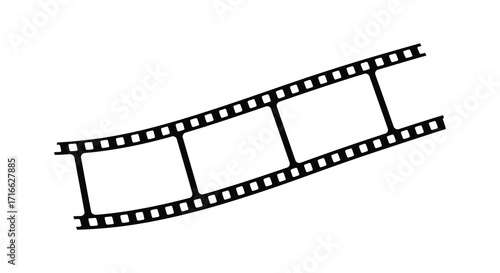 A curved strip of film with sprocket holes on a white background