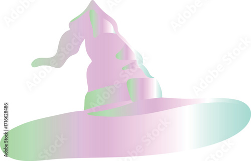 Whimsical witch hat in soft pastel gradient colors, perfect for Halloween stickers, fantasy illustrations, magical designs, and spooky yet cute seasonal artwork.