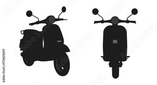 Black scooter silhouettes displayed from both rear and front perspectives