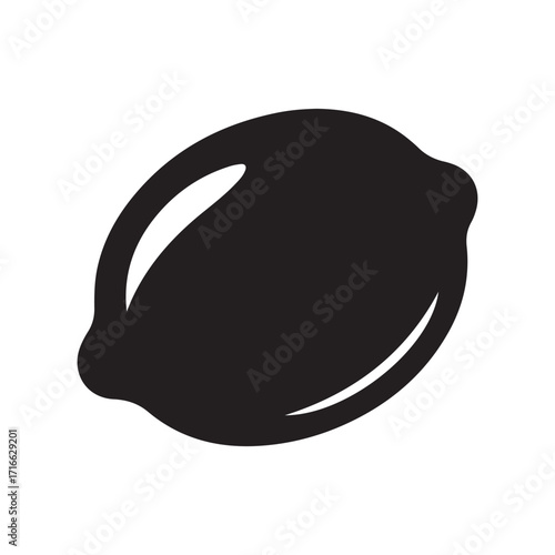 Black Silhouette Icon of a Lemon or Lime Citrus Fruit with Highlights