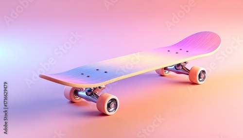Pastel-toned skateboard on soft gradient background