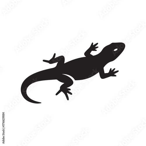 Black Lizard Silhouette Isolated on White Background