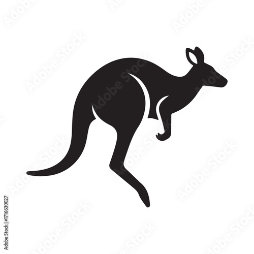 Dynamic Kangaroo Silhouette Jumping Isolated on a White Background