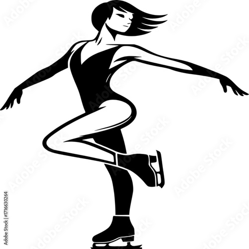 Figure Skating Grace: A minimalist graphic design presents an elegant figure skater mid-performance, showcasing the fluidity, grace, and strength inherent in the sport.