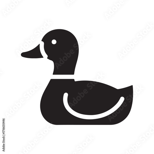 Simple Black Duck Silhouette Icon on White Background