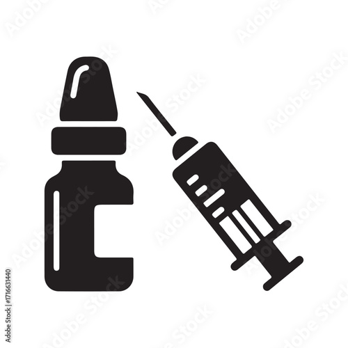 Medical Syringe and Vial Glyph Icon