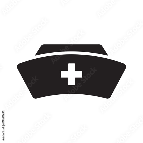 Healthcare Professional Nurse Cap Icon with Medical Cross