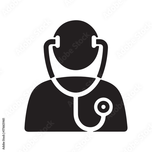 Black Silhouette Icon of Medical Professional with Stethoscope