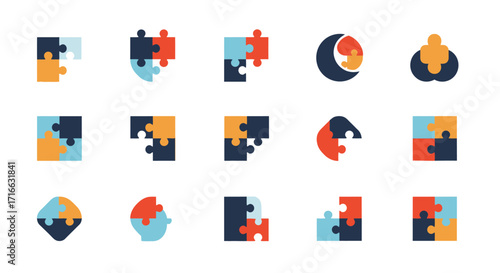 Colorful Puzzle Pieces in Various Arrangements Representing Problem Solving and Solutions.