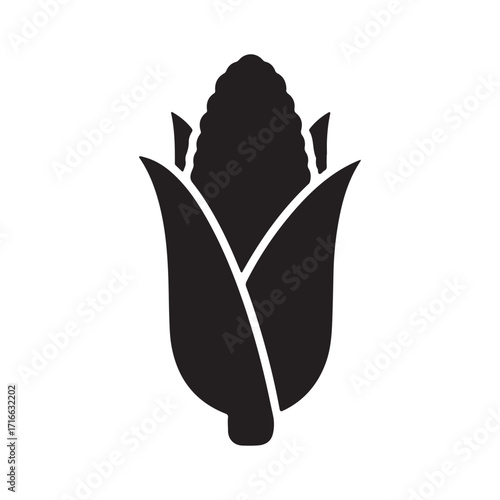 Black Silhouette Icon of an Ear of Corn with Husks