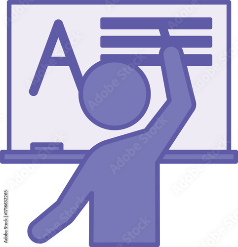Colored Teaching Icon. Vector Illustration. Teacher Writing on a Chalkboard, Literature Lesson at School. Teacher and Education Concept