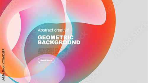 Abstract geometric background features vibrant overlapping shapes. Soft gradients create dynamic visual interest. Text promotes further exploration.